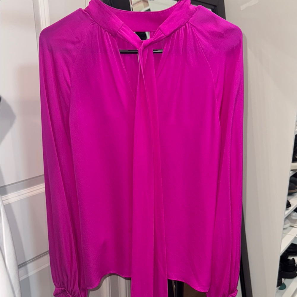 Milly Pink Long Sleeve Tie Front Blouse